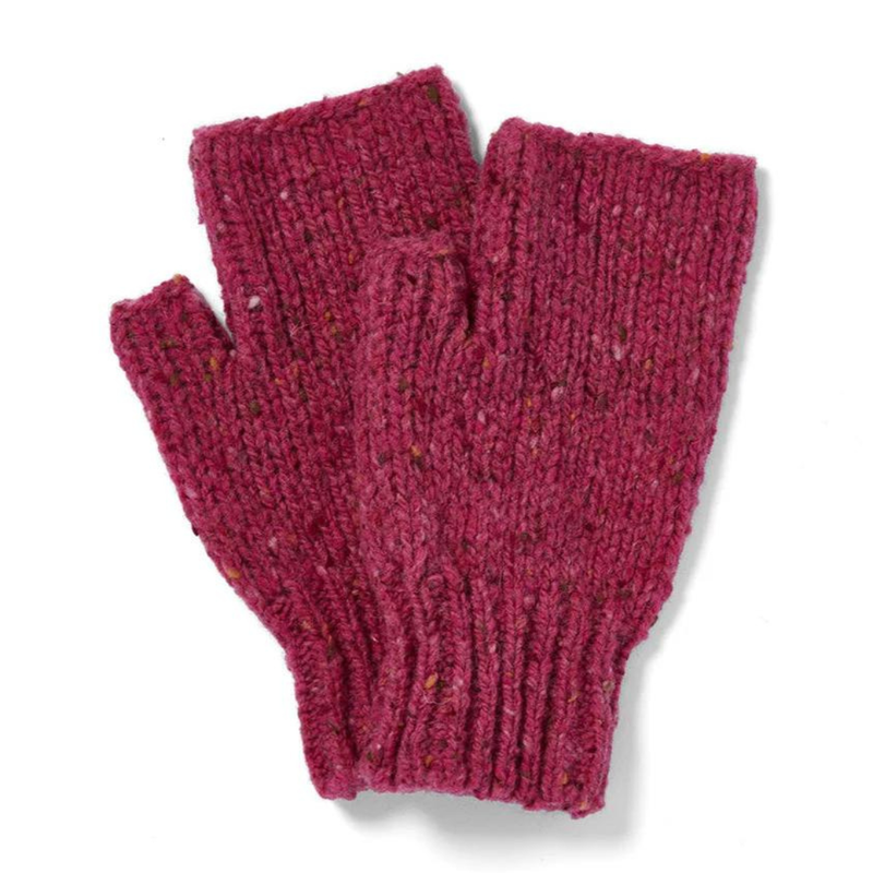 Nepped Fingerless Woollen Mitts - Pink